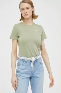 Koszulki sportowe damskie - Wrangler t-shirt bawełniany kolor zielony - grafika 1