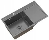 Zlewozmywaki - Granitan Czarny Zlewozmywak Stalowy 1 Komora Syfon Ociekacz - miniaturka - grafika 1