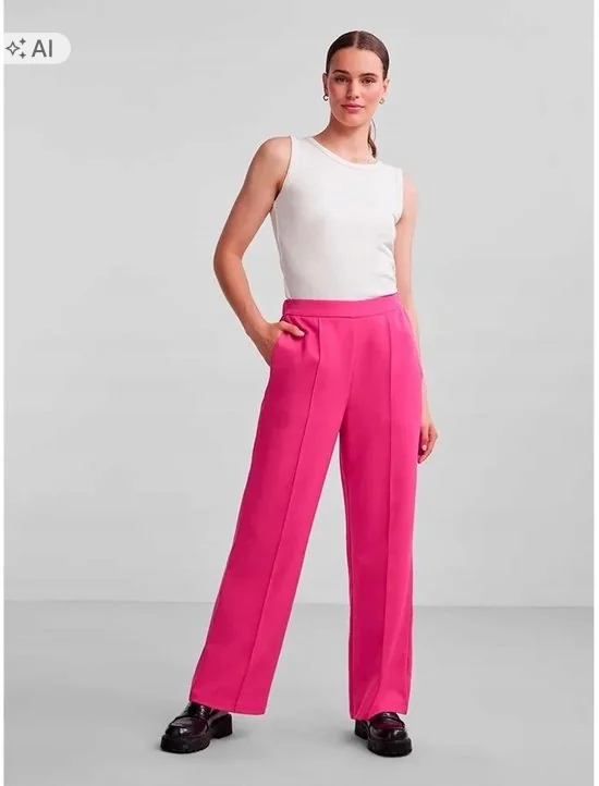 PIECES RÓŻOWE SPODNIE CASUAL SZEROKIE Z WYSOKIM STANEM XS 7DA