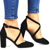 Czółenka - Czółenka Na Słupku Sergio Leone 863 Czarne Zamszowe - miniaturka - grafika 1