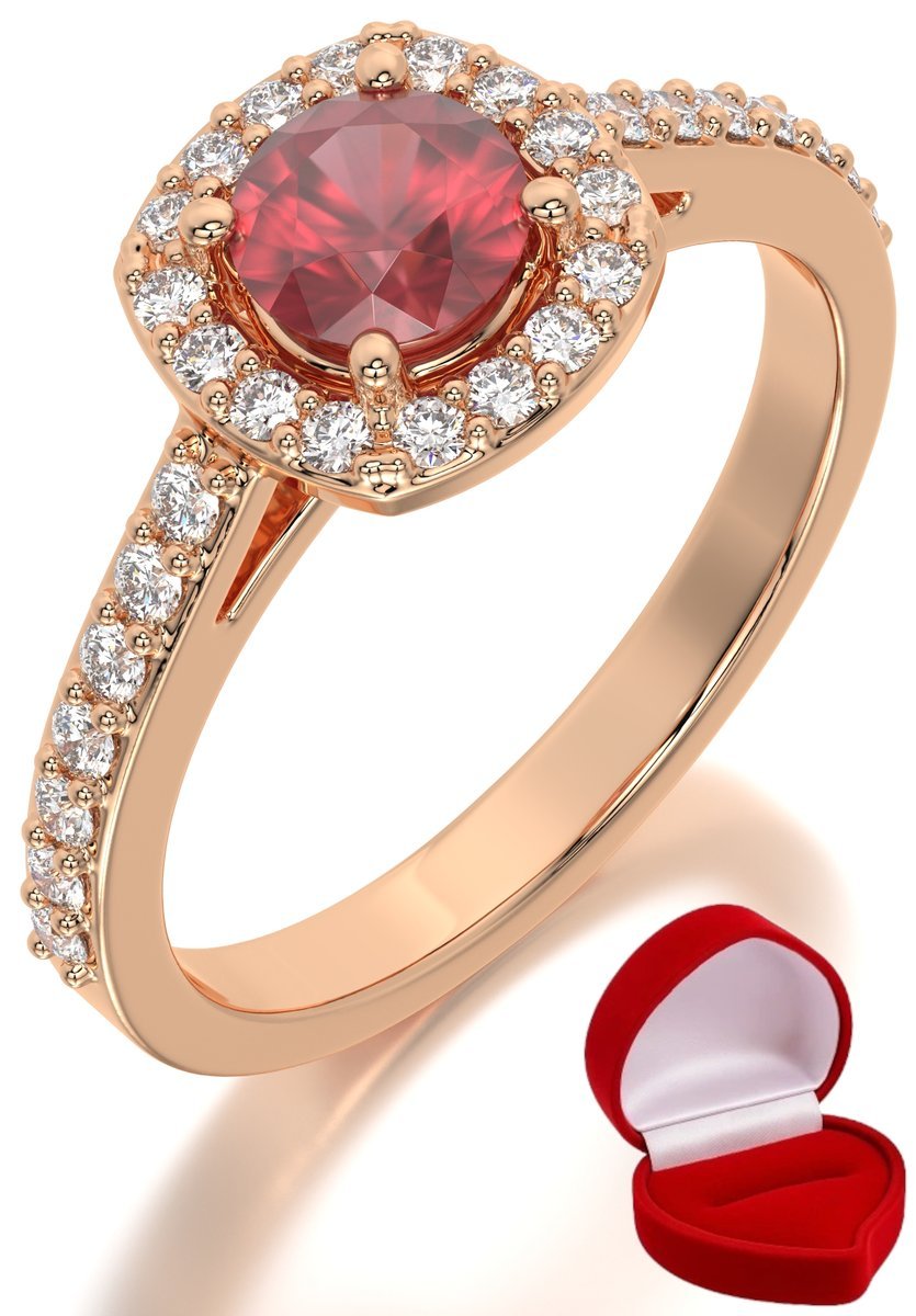 ZŁOTY PIERŚCIONEK ZARĘCZYNOWY 585 14k RUBIN 0,50 ct RÓŻOWE ZŁOTO R16