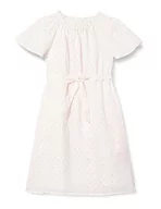 Sukienki - Mimo Dziewczęca długa sukienka z krótkim rękawem, sukienka na co dzień, Białe różowo-pomarańczowe kropki, 146 cm - miniaturka - grafika 1