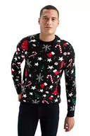Koszulki męskie - DeFacto Męski sweter z dzianiny z długim rękawem, okrągły dekolt, slim fit dla mężczyzn, topy (granatowy, S), grantowy, S - miniaturka - grafika 1