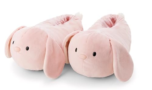 NICI mymochi 62351 Pluszowe kapcie, zając Pibu, ciepłe kapcie dla dzieci i dorosłych, buty w kształcie zwierząt, z antypoślizgową podeszwą, różowe, rozmiar L (40–43)