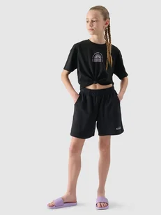 Dziewczęcy top z nadrukiem 4F 4FJWSS25TTSHF1872-20S Czarny Roz. 152 - Koszulki i topy damskie - miniaturka - grafika 1