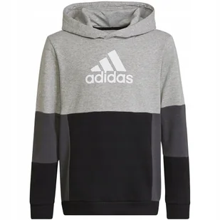 Bluza dla dzieci adidas Colourblock Hoodie szaro-czarna HN8563 140cm - Moda i Uroda OUTLET - miniaturka - grafika 1