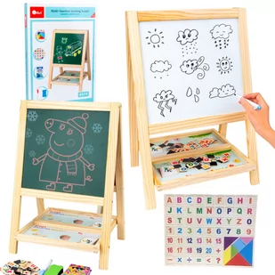 Tablica Drewniana Dwustronna Magnetyczna Marker Kreda Literki Cyfry Gąbka - Zabawki interaktywne dla dzieci - miniaturka - grafika 1