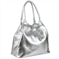 Torebki damskie - Torba shopper srebrna pojemna skórzana XL metaliczna - miniaturka - grafika 1
