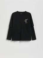 Bluzki dla chłopców - Reserved - Longsleeve z nadrukiem świecącym w ciemności - czarny - miniaturka - grafika 1