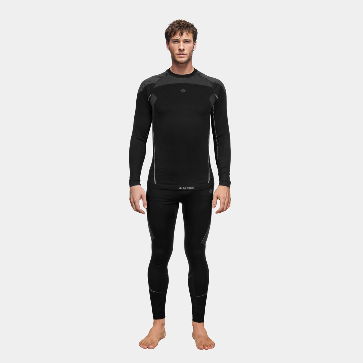 Bielizna termoaktywna męska Alpinus Hemis Set czarna na zimę, ciepła oddychająca szybkoschnące komplet XL/2XL