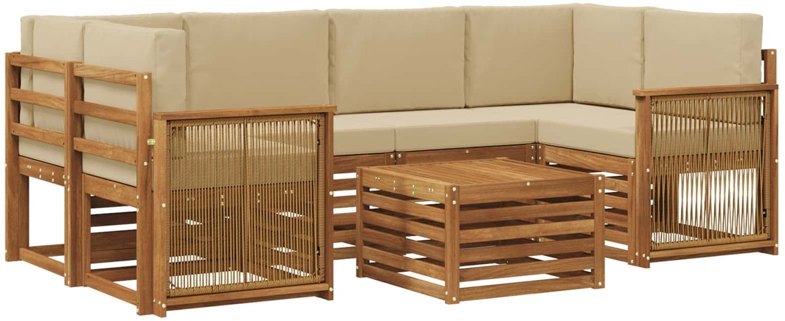 vidaXL Zestaw sof na zewnątrz z poduszką 7 pcs Naturalny i Beżowy
