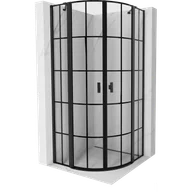 Kabiny prysznicowe - Mexen Mist kabina prysznicowa półokrągła uchylna 80 x 80 cm, czarna kratka, czarna - 8A32-080-080-70-77 - miniaturka - grafika 1