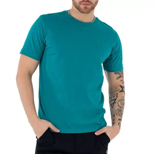 Koszulki sportowe męskie - Koszulka Champion Embroidered Comfort Fit Cotton 218496-BS165 - niebieska - grafika 1