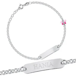 Srebrna Bransoletka 925 Różowy Motylek ID Grawer - Pamiątka Pierwszej Komunii Świętej - miniaturka - grafika 1