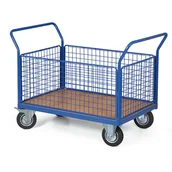 Wózki magazynowe - Wózek platformowy - 4 burty z siatki, 1200 x 800 mm, nośność 300 kg, koła 160 mm z czarną gumą - miniaturka - grafika 1