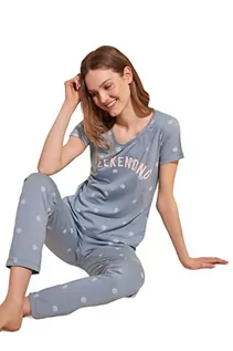 Koszulki i topy damskie - Trendyol Damska koszulka w kropki z dzianiny środkowej - spodnie piżamowe zestaw, NIEBIESKI, S - grafika 1