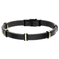 Bransoletki - Czarna skórzany pasek - bransoletka ze złotymi detalami - miniaturka - grafika 1