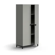 Szafy biurowe - Szafa QBUS, 3 półki, nóżki, uchwyty, 1636x800x420 mm, czarny, jasnoszary - miniaturka - grafika 1