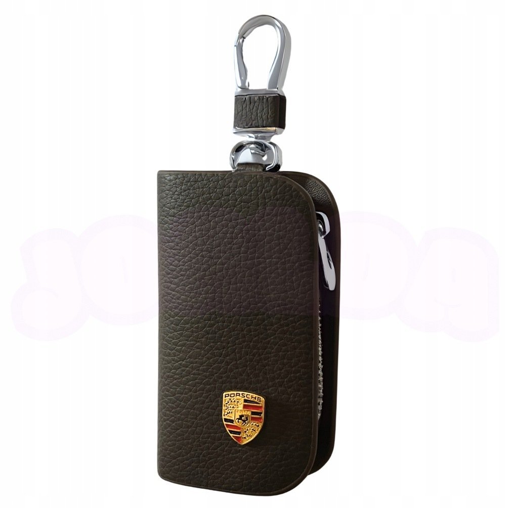 SKÓRZANE ETUI na klucze PORSCHE logo KLUCZYK brelok ELEGANCKI brąz