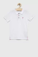 Koszulki dla chłopców - Guess polo bawełniane dziecięce kolor biały gładki - miniaturka - grafika 1