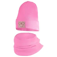 Czapki damskie - Czapka Wiosenna Jesienna Z Kominem Czapeczka Komplet Dla Dzieci 46-48 Średni Róż - miniaturka - grafika 1