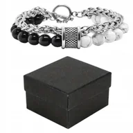 Bransolety męskie - Nowoczesna Bransoletka Męska Czarno-Biała 21cm + Pudełko Upominkowe - miniaturka - grafika 1