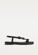 Sandały damskie - Stradivarius Płaskie sandały z kwiatkami Czarny 37 - miniaturka - grafika 1