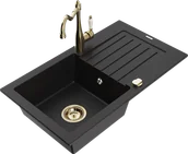 Zlewozmywaki z baterią - Mexen Pablo zlewozmywak granitowy 1-komorowy z ociekaczem i baterią kuchenną Carla, czarny - 6510-77-670700-50 - miniaturka - grafika 1