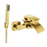 Baterie umywalkowe - Mexen Aries R77 bateria wannowa z zestawem prysznicowym, złota - miniaturka - grafika 1