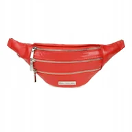 Nerki - Czerwona Saszetka Nerka Damska 3 Suwaki Beltimore Skóra Naturalna F23 - miniaturka - grafika 1