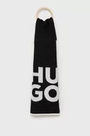 Apaszki i szaliki damskie - HUGO szalik wełniany kolor czarny z nadrukiem - Hugo - miniaturka - grafika 1