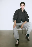 Kurtki damskie - Stradivarius Kurtka kieszenie w jodełkę Ciemnoszary XL - miniaturka - grafika 1