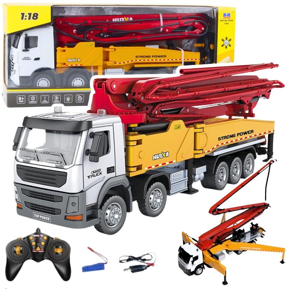 HUINA Ciężarówka Budowlana Betoniarka Z Pompą Metalowa 1:18 EDUKAMP