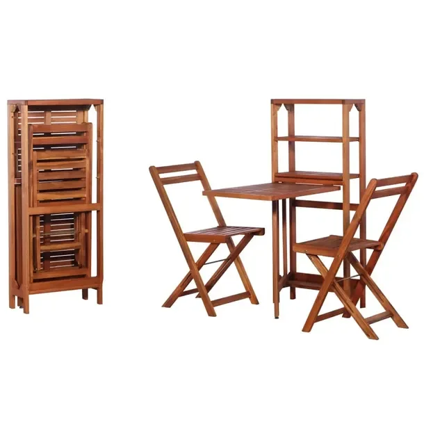 Zestaw Mebli Bistro z Litego Drewna Akacjowego, Stolik/Regał 50x82,5x116 c
