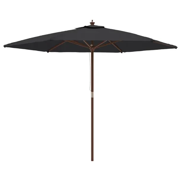 Czarny parasol ogrodowy 299 x 240 cm, drewno teak, wentylacja, 6 żeber