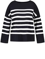 Swetry damskie - Samoon Damski sweter 272002-25101, granatowy offwhite prążki, 54 (DE), Granatowy - Offwhite Ringel, 54 - miniaturka - grafika 1