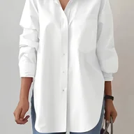 Koszule damskie - TEMU Elegancka damska koszula w jednolitym kolorze z długim rękawem i kołnierzykiem, zaprojektowana do tańca przez . - miniaturka - grafika 1