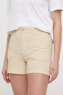 Spodenki damskie - Pepe Jeans szorty damskie kolor beżowy gładkie high waist - miniaturka - grafika 1