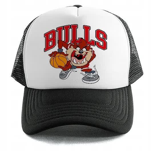 Czapka z Daszkiem BULLS Dla Fana Kreskówek Wzory Biało Czarna