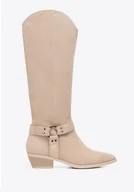 Półbuty męskie - Długie kowbojki ze skóry zamszowej beżowe - miniaturka - grafika 1