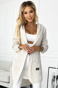 Beżowy Sweter Kardigan z Kapturem - Swetry damskie - miniaturka - grafika 1