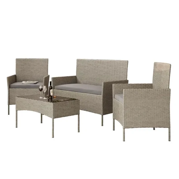 Zestaw mebli rattanowych PERGOLA szary 2 fotele sofa 2osobowa stolik