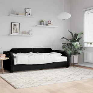 vidaXL Sofa z materacem, czarna, 90x190 cm, tkanina - Sofy i kanapy - miniaturka - grafika 1