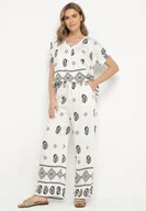 Komplety damskie - Czarno-Biały Bawełniany Komplet Koszula i Szerokie Spodnie w Stylu Boho Ollirive - miniaturka - grafika 1