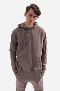 Alpha Industries bluza bawełniana Organics EMB Hoody męska kolor beżowy z kapturem z aplikacją 118350.628-KREMOWY - Bluzy męskie - miniaturka - grafika 1
