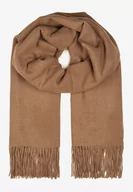 Apaszki i szaliki damskie - Ciemnobeżowy Szalik z Tkaniny Wykończony Frędzlami Teofilla - miniaturka - grafika 1