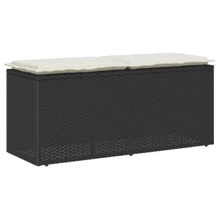 vidaXL Ławka ogrodowa z poduszką Czarna 110x40x44 cm Polirattan - Ławki ogrodowe - miniaturka - grafika 1