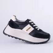 Półbuty damskie - Sneakersy damskie skórzane GOODIN GD-124 skóra zamsz platforma czarny 40 - miniaturka - grafika 1