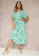 Sukienki - Miętowo-Zielona Rozkloszowana Sukienka w Kwiaty z Falbaną Humina - Renee - miniaturka - grafika 1