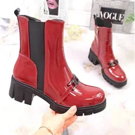 Botki damskie - Botki lakierowane na klocku i platformie z łańcuchem ocieplane czerwone Potocki - POTOCKI - miniaturka - grafika 1